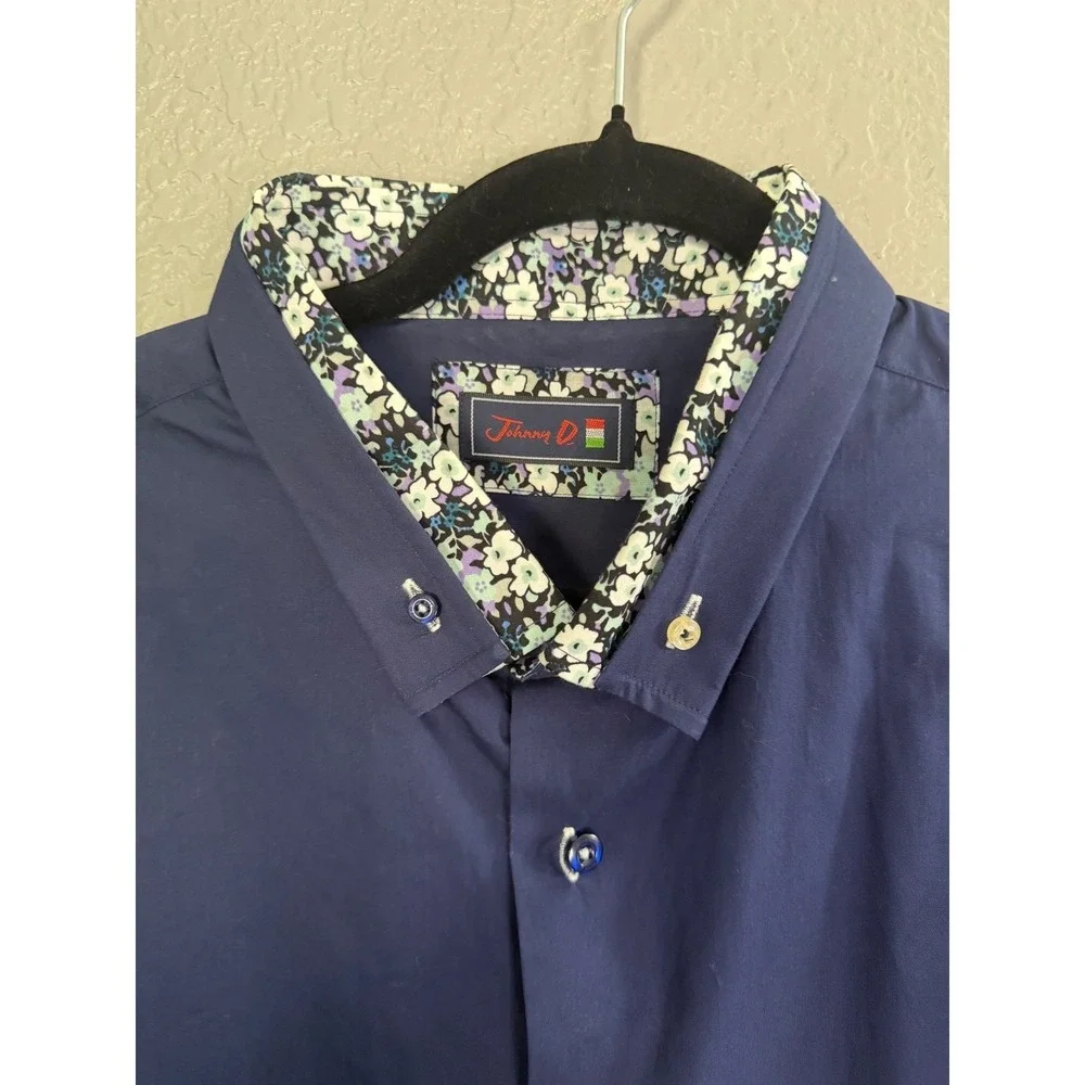 Johnny D Button Down Shirt Mens XXXL Navy Cotton Floral Preppy Work Professional